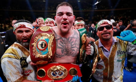 Andy Ruiz Jr celebrates with his team after defeating Anthony Joshua at Madison Square Garden this month.