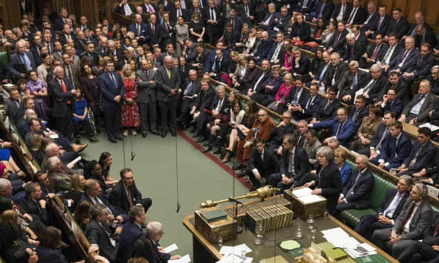 Theresa May addresses the House of Commons after losing vote for her Brexit deal in January 2019.