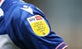 A sleeve advert on a Reading footballer's shirt warning about gambling from the sponsor Sky Bet