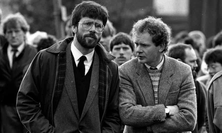 Gerry Adams and Martin McGuinness at the funeral of the reputed IRA commander Patrick Kelly, in 1987.