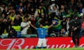 Brazil's Endrick celebrates his goal at Wembley