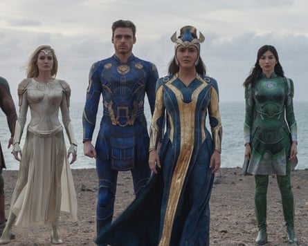Angelina Jolie, Richard Madden, Salma Hayek and Gemma Chan in Eternals.