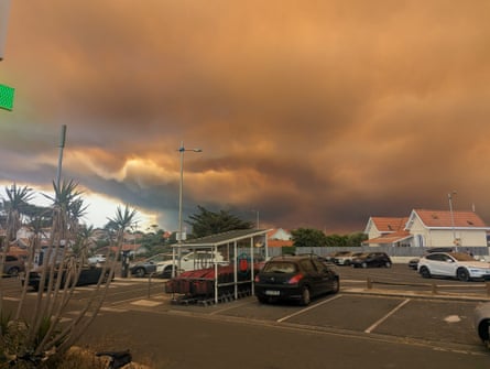 Smoke over Lacanau Océan looking south towards La Porge.