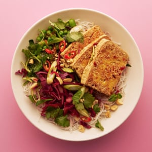 The noodle salad: Meera Sodha’s spring vegetable bun cha with tofu and soy-pickled cabbage.