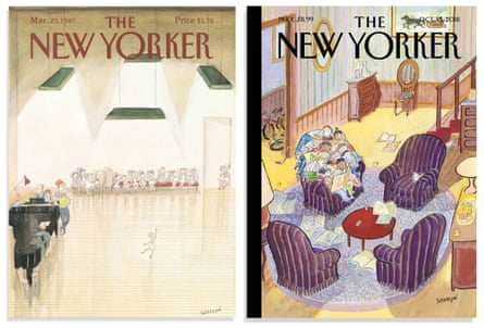 New Yorker covers by Sempé from March 1987 and October 2018.