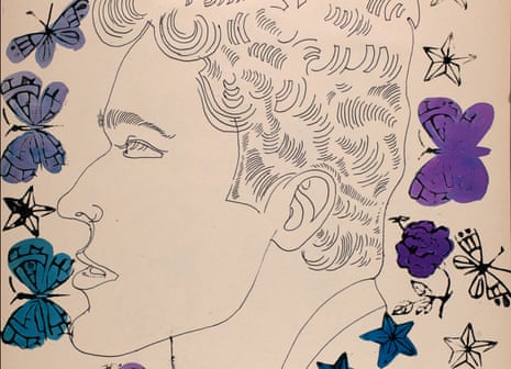 A crop of Unknown Male with Stamps (c 1958), one of the previously unpublished Andy Warhol drawings on the theme of love, sex and desire