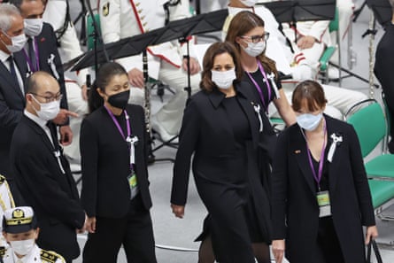 United States Vice President, Kamala Harris, arrives during the state funeral for Japan’s former prime minister Shinzo Abe on September 27, 2022 at the Budokan in Tokyo, Japan