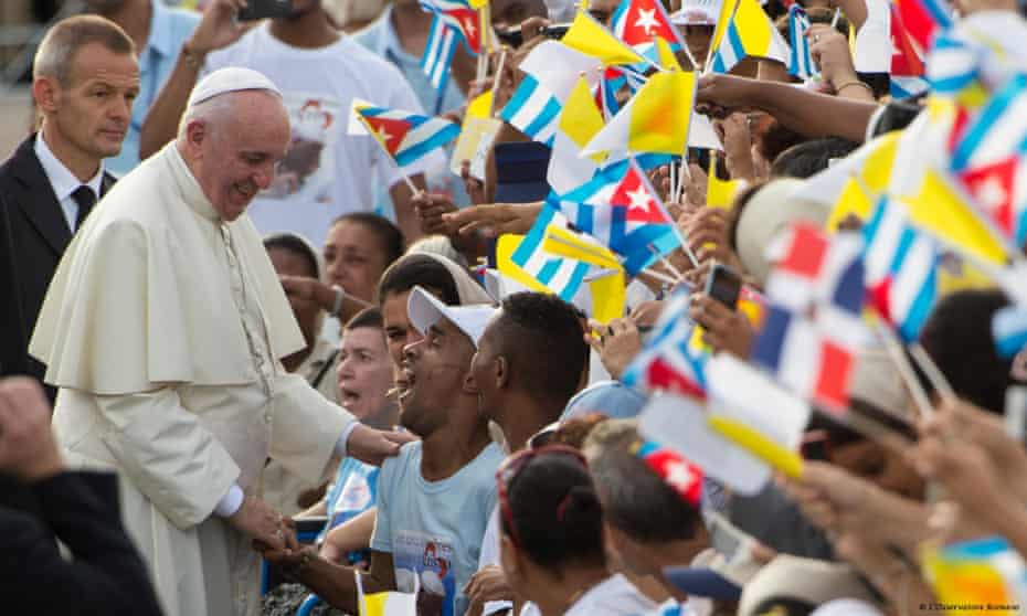 Pope Francis greeting people in Havana’s Revolution Square