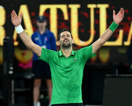 Novak Djokovic celebrates his win over Jannik Sinner