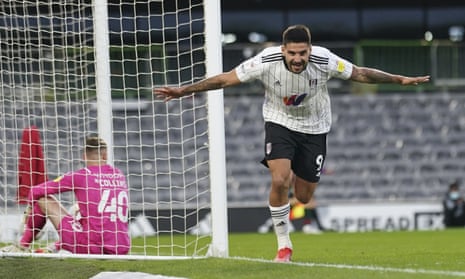 Aleksander Mitrovic celebrates scoring Fulham’s opener against Barnsley.