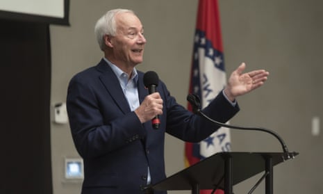 The Arkansas governor, Asa Hutchinson, speaks in Texarkana in July. 