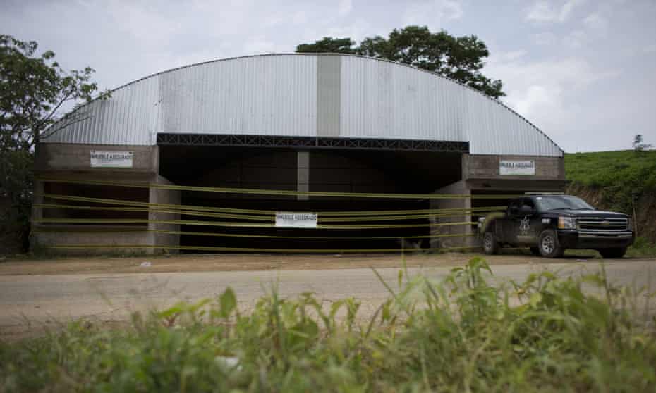 The warehouse where 22 alleged gang members were killed by soldiers on the outskirts of the village of San Pedro Limon. 