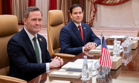 The US secretary of state Marco Rubio, right, alongside the national security adviser, Mike Waltz, during the talks