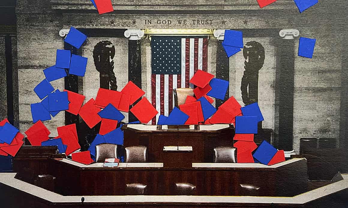 design showing blue and red squares against the House of Representatives