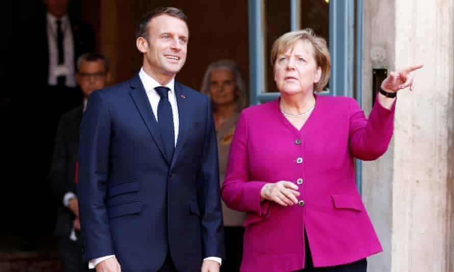 Emmanuel Macron and Angela Merkel in Toulouse, France