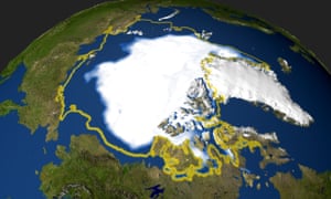 Nasa satellite photo of the minimum extent of Arctic sea ice in 2005 that occurred on September 21, when the sea ice extent dropped to 2,05 million square miles (53 094 969 million square kilometers). 