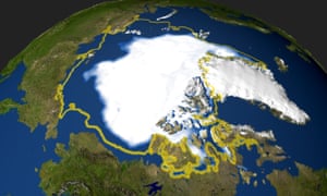 Nasa satellite photo of the minimum extent of Arctic sea ice in 2005 that occurred on September 21, when the sea ice extent dropped to 2,05 million square miles (53 094 969 million square kilometers).