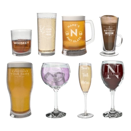 Lots of different types of personalised drinking glasses
