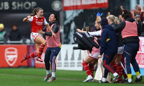 Arsenal's Katie McCabe celebrates scoring their second goal.
