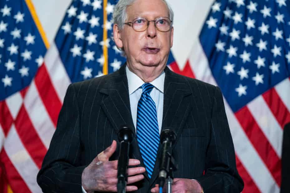 Mitch McConnell’s hands appear bruised as he speaks in Washington DC, on 20 October. 