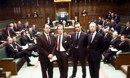 Jeremy Child, foreground right, as the fictional foreign secretary Charles Seymour in Jeffrey Archer’s television drama First Among Equals, 1986.