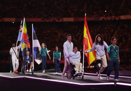 Team Spain’s flag bearers at the closing ceremony.