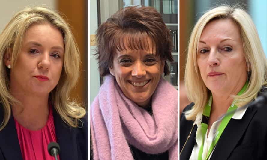 Senator Bridget McKenzie (L), former CEO of MinterEllison Annette Kimmitt (M) and former Australia Post CEO Christine Holgate (R)