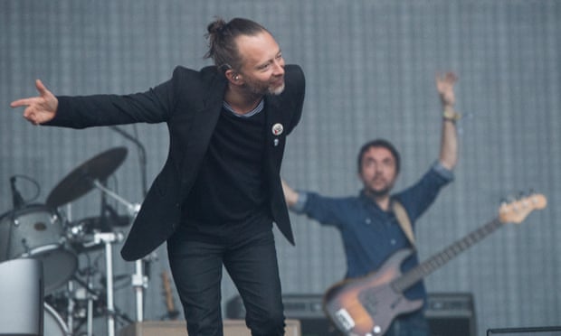 Thom Yorke performing with Radiohead at Glastonbury in 2017.