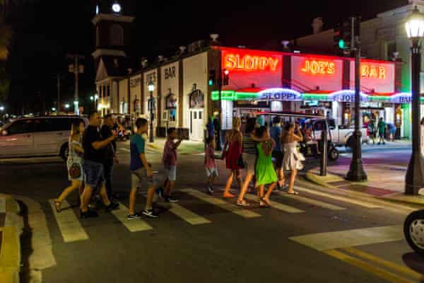 Dozens of people walking in the downtown area in Duval Street in Key West, Florida on September 18, 2020. Photograph: Saul Martinez
