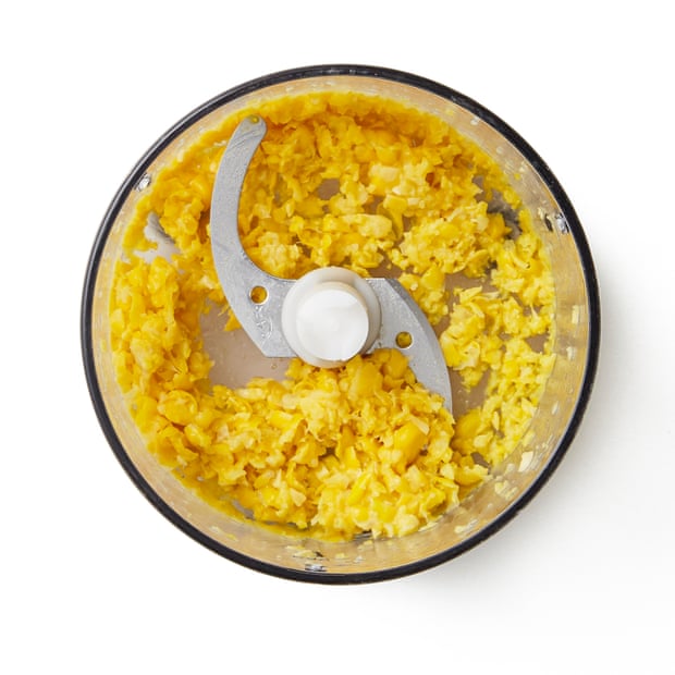 Whizz 50g of the kernels (or of tinned kernels) into a puree with a stick or mini blender.