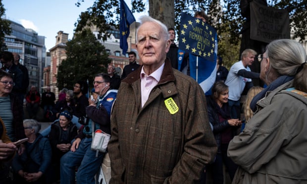 John le Carré at a pro-EU rally, Parliament Square, London, in October 2019.
