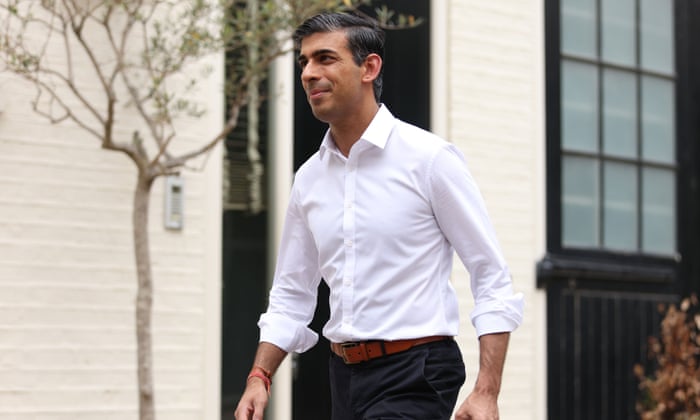 Rishi Sunak leaves his home on Saturday morning after launching his campaign to be the next leader of the Conservative Party.