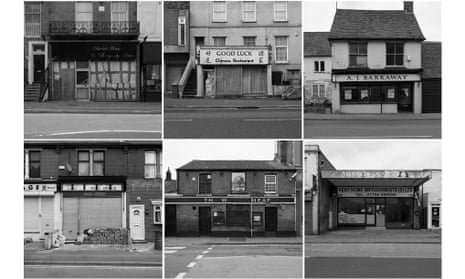 Six closed shops: Bridal House & Photography Studio, Good Luck Chinese Takeaway, AJ Barkaway, Post Office, The Wheatsheaf, and Kent Home Improvements