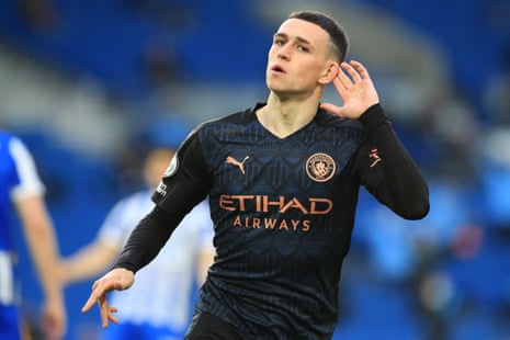 Phil Foden of Manchester City celebrates after scoring.