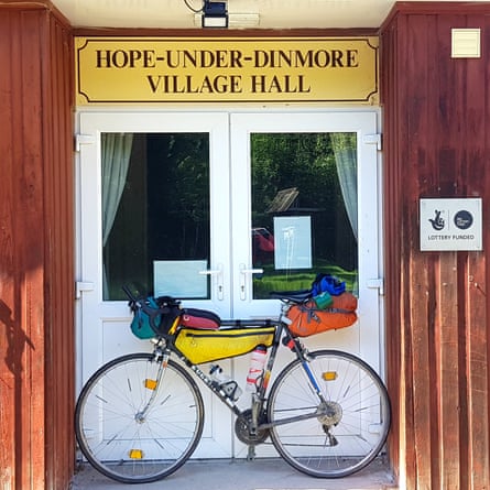 Helen Proudfoot’s bicycle at Hope-under-Dinmore village hall, Herefordshire, UK.