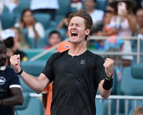 Resilient Korda stuns Alcaraz in Miami Open after almost letting advantage slip | Tennis | The Guardian
