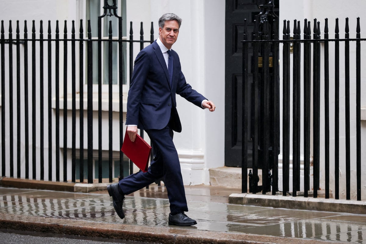Ed Miliband, the foreign secretary, arriving in Downing Street for cabinet earlier this morning.