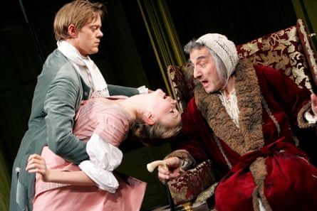 Carey Mulligan with Kris Marshall and Henry Goodman in The Hypochondriac at the Almeida in 2005.