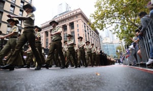 Soldiers march during the Anzac Day march in Sydney in 2018