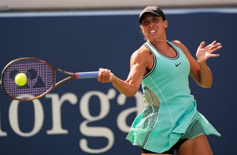 Madison Keys in action during her third round match against China's Qinwen Zheng.