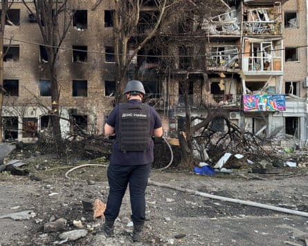 A residential building hit by a Russian airstrike in Zaporizhzhia.