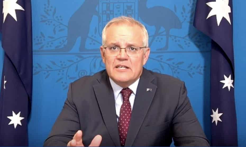 Australian PM Scott Morrison addresses the Davos World Economic Forum via video link.