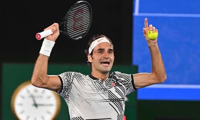 Roger Federer celebrates his victory against Rafael Nadal.