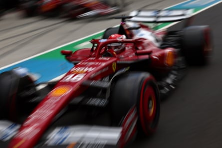 Ferrari driver Charles Leclerc surges out of the pit lane
