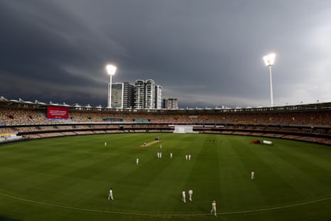 Thunderstorm clouds gather over the Gabba in Brisbane.