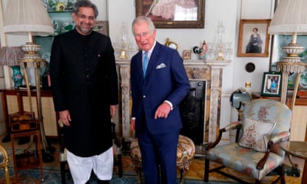 Pakistan’s prime minister, Shahid Khaqan Abbasi, with Prince Charles at Clarence House, London, on 19 April.