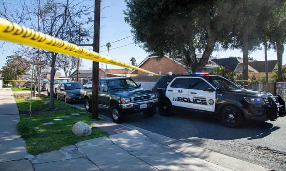Police block Hargrave Street near Park Avenue in Inglewood on Sunday, where an early morning shooting at a house party killed four people and wounded a fifth.