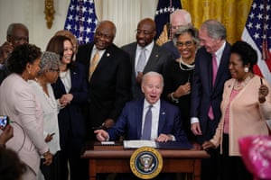 Juneteenth National Independence Day bill is signed into law by the US president, Joe Biden, at the White House, Washington DC.