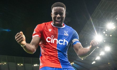 Marc Guéhi celebrates during Crystal Palace’s game against Manchester City on 16 December.
