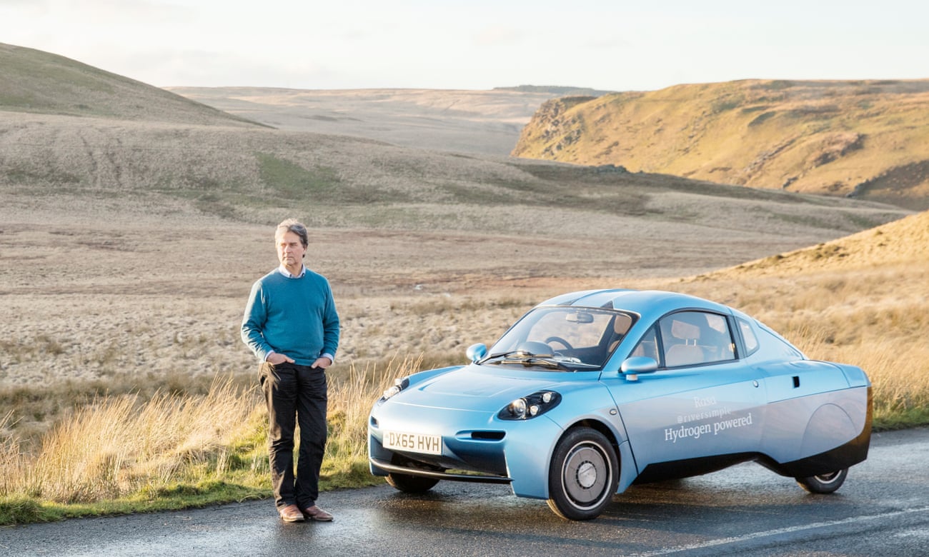 Hugo Spowers and his hydrogen-powered car in the Elan Valley, Wales